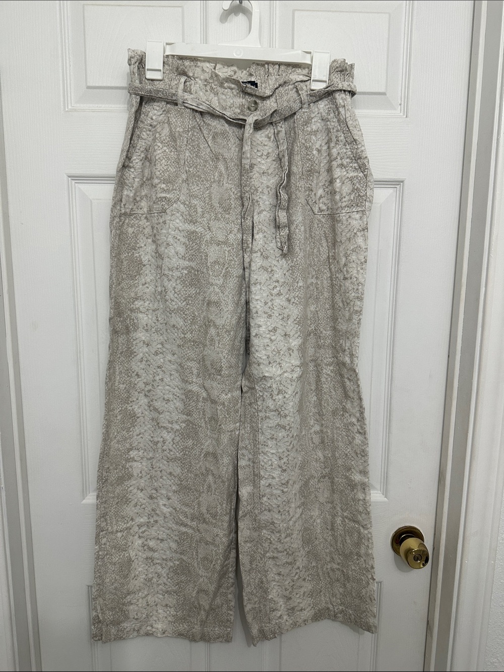 Rewash Taupe Snake-Print Wide-Leg Paperbag Pants